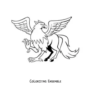Image à colorier d'un griffon ailé en train de marcher