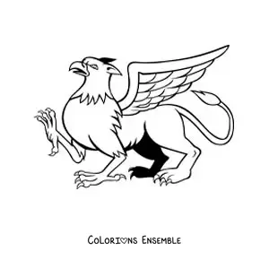 Image à colorier d'un griffon mythologique en train de marcher