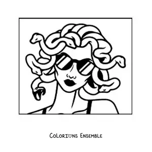 Image à colorier de Méduse avec des lunettes de soleil