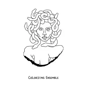 Image à colorier d'une statue de Méduse