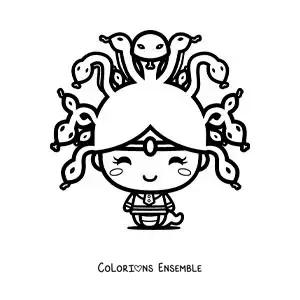 Image à colorier de Méduse de la mythologie, version kawaii