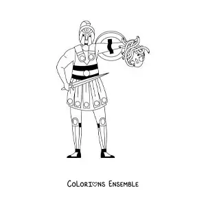 Image à colorier de Persée tenant la tête de Méduse