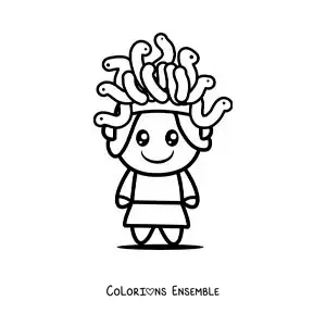 Image à colorier de Méduse la déesse, en joli style kawaii