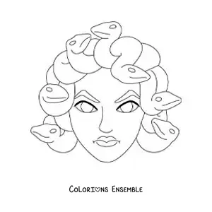 Image à colorier de la tête de Méduse en version animée