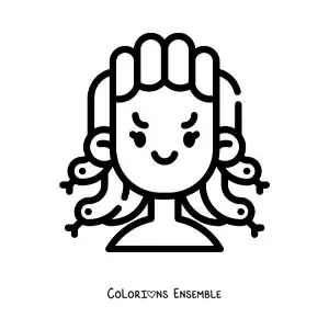 Image à colorier de Méduse de la mythologie, version kawaii facile