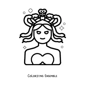 Image à colorier de Méduse de la mythologie en version animée, facile