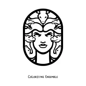 Image à colorier de la tête de Méduse avec des serpents