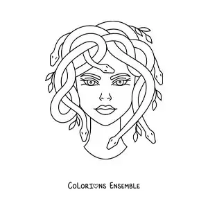 Image à colorier de la tête de Méduse en version animée
