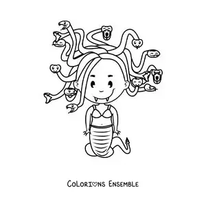 Image à colorier d'une Gorgone kawaii en version animée
