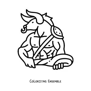 Image à colorier du Minotaure en version animée, facile
