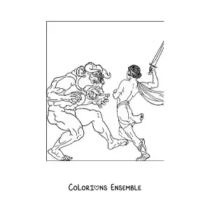 Image à colorier de Thésée terrassant le Minotaure