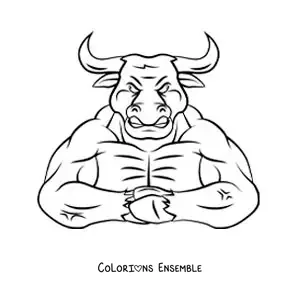 Image à colorier du Minotaure de la mythologie grecque en version animée
