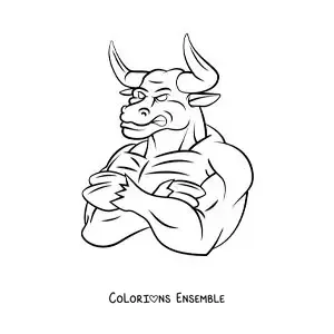 Image à colorier du Minotaure grec en version animée, en colère