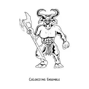 Image à colorier d'un Minotaure effrayant
