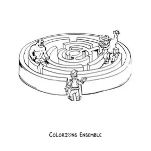 Image à colorier du Minotaure en version animée, dans le labyrinthe