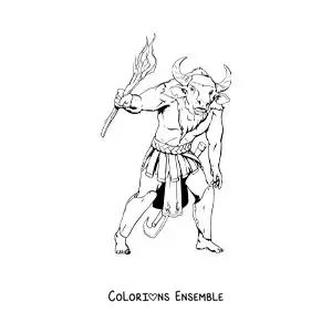 Image à colorier d'un Minotaure réaliste