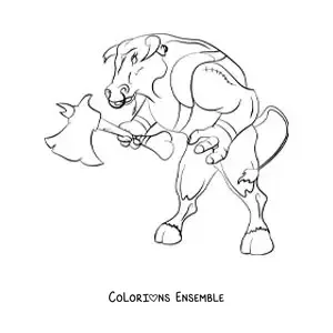 Image à colorier du Minotaure de Crète avec une hache