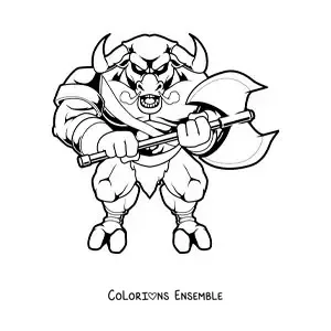 Image à colorier du Minotaure fantastique avec une hache
