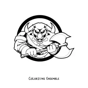 Image à colorier du Minotaure de la mythologie avec une hache