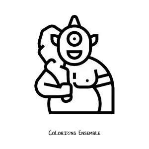 Image à colorier d'un cyclope de la mythologie en version animée, avec une batte