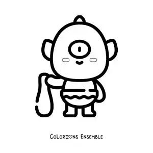 Image à colorier d'un bébé cyclope de la mythologie, kawaii et mignon, en version animée