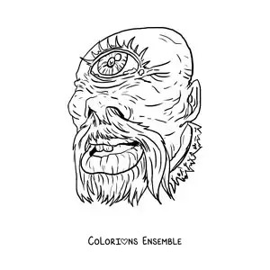 Image à colorier du visage d'un cyclope réaliste