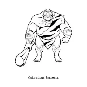 Image à colorier d'un géant à un seul œil avec une massue