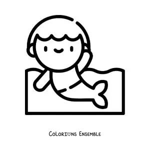 Image à colorier d’un triton kawaii tout mignon dans la mer
