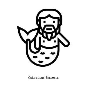 Image à colorier d’un triton de dessin animé, facile à colorier