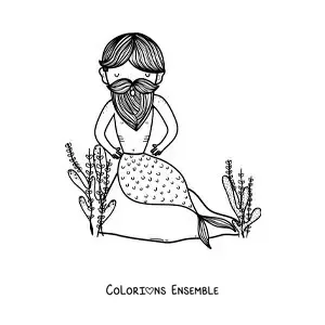 Image à colorier d’un triton barbu dans la mer