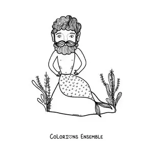 Image à colorier d’un triton de dessin animé dans la mer