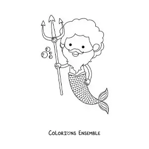 Image à colorier de Triton, le dieu grec, en version dessin animé