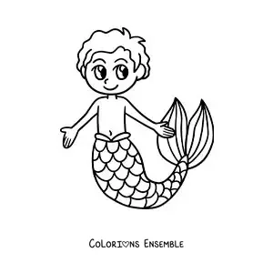 Image à colorier d’un triton kawaii tout mignon