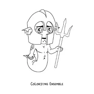 Image à colorier d’un triton de dessin animé portant un casque