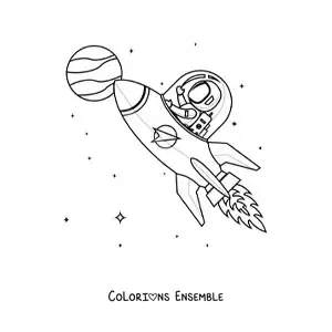 Image à colorier d’un astronaute pilotant un vaisseau spatial