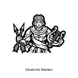 Image à colorier d’Apollon avec sa lyre et ses flèches