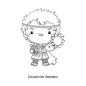 Image à colorier d’Apollon, le dieu du Soleil, en version kawaii dessin animé