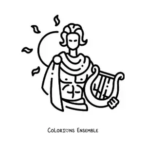 Image à colorier du dieu Apollon et du Soleil