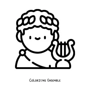 Image à colorier d’Apollon, le dieu grec, en version dessin animé, avec une lyre