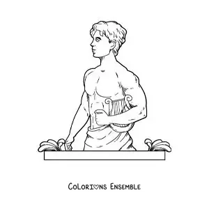 Image à colorier du dieu Apollon réaliste avec sa lyre