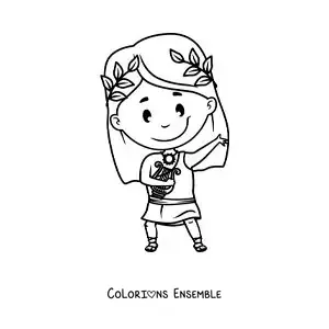 Image à colorier du dieu Apollon en version dessin animé, avec sa lyre