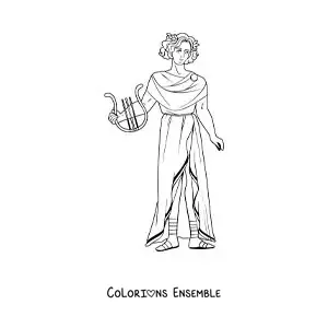 Image à colorier d’Apollon, le dieu de la mythologie grecque, avec sa lyre