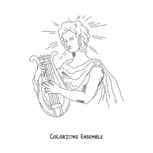 Image à colorier d’Apollon, le dieu grec, en train de jouer sa musique divine