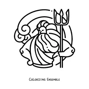 Image à colorier de Poséidon, le dieu de la mer, en version dessin animé