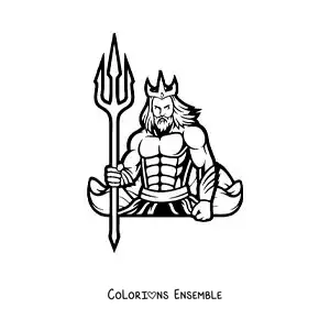 Image à colorier du dieu grec Poséidon et de son trident