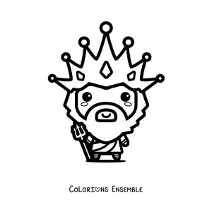 Image à colorier du dieu Poséidon en version kawaii dessin animé