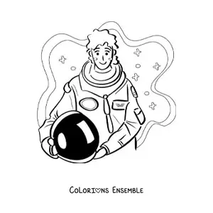 Image à colorier d’une femme astronaute sans son casque spatial