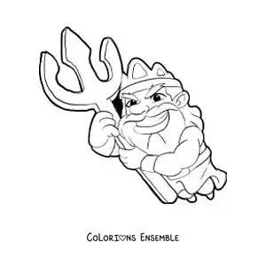 Image à colorier d’un dessin animé de Poséidon avec son trident