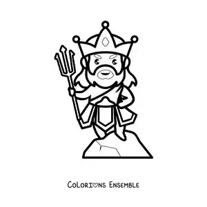 Image à colorier de Poséidon, le dieu de la mer, en version kawaii tout mignon