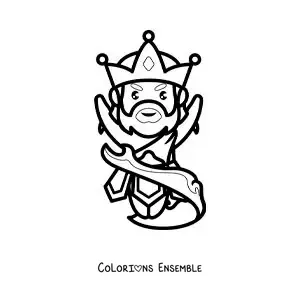 Image à colorier du dieu Poséidon kawaii tout mignon en train de commander la mer